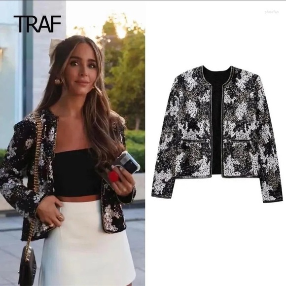 🤍 OPEN FRONT SEQUIN JACKET - Picture 2 of 11